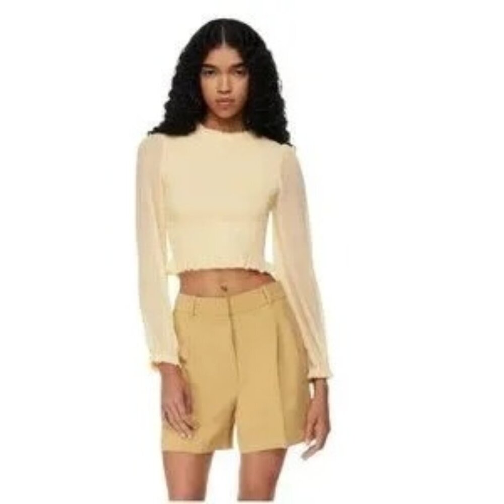 Aritzia/Wilfred Women's M Tempest‎ Top Whipped Butter Puff Sleeves Smocked Body
